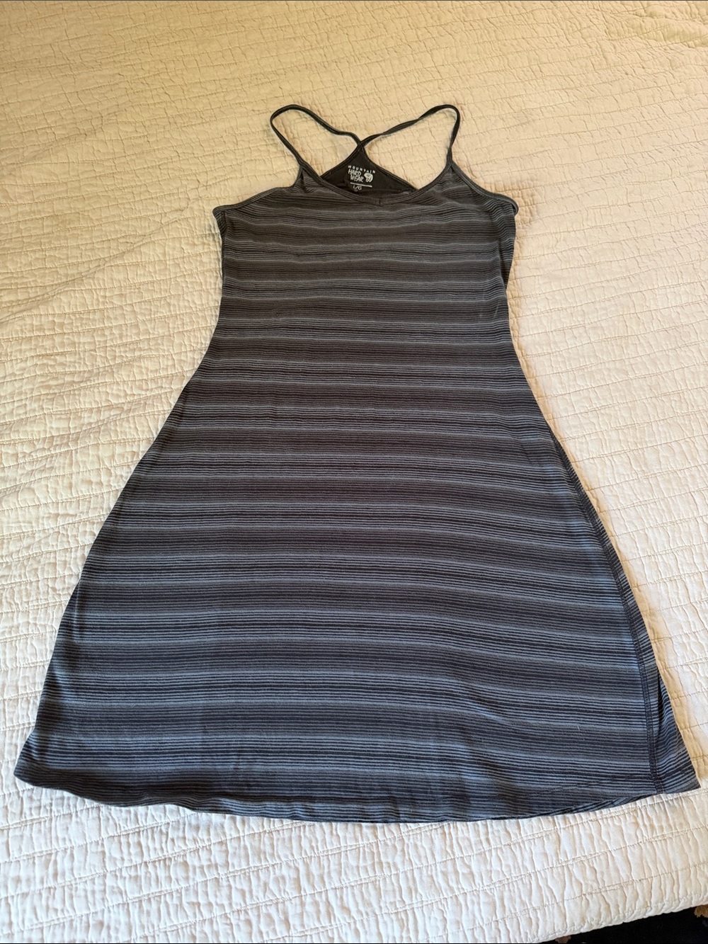Mountain Hardwear Grey Striped Mini Dress with Spaghetti Straps